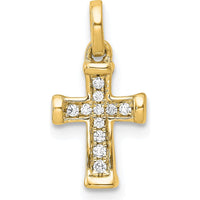 14K Yellow Gold Small Latin Cross Pendant with Round Diamonds - 1/20 Carat Total Diamond Weight by Monteluci Fine Jewelry