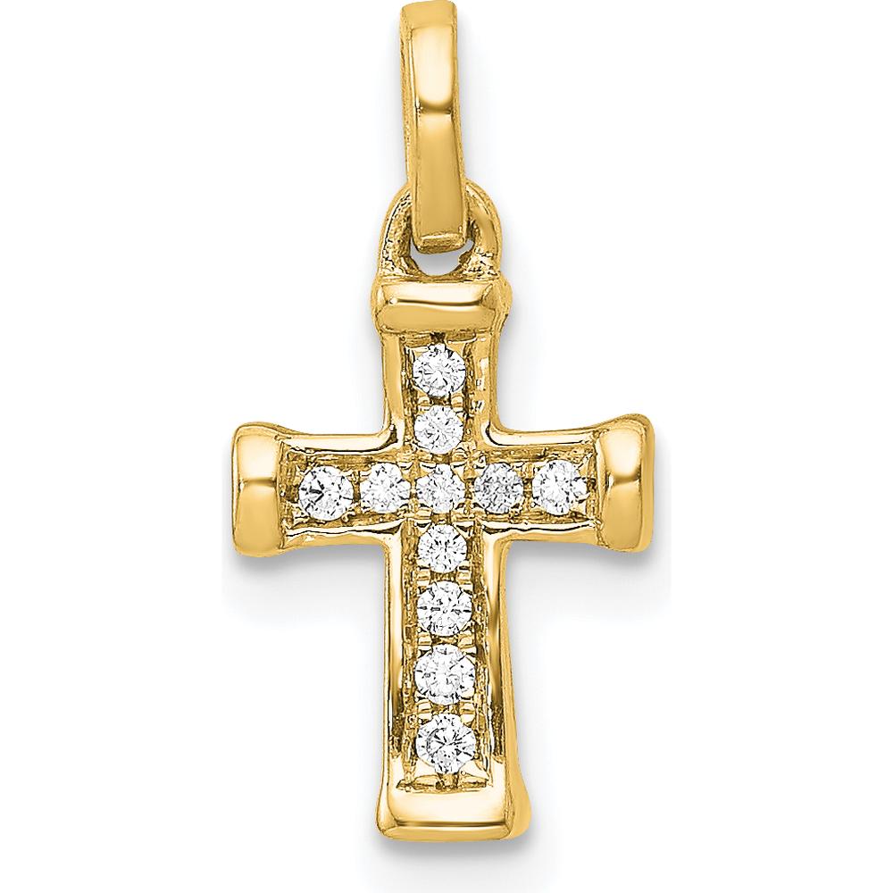 14K Yellow Gold Small Latin Cross Pendant with Round Diamonds - 1/20 Carat Total Diamond Weight by Monteluci Fine Jewelry