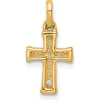 14K Yellow Gold Small Latin Cross Pendant with Round Diamonds - 1/20 Carat Total Diamond Weight by Monteluci Fine Jewelry
