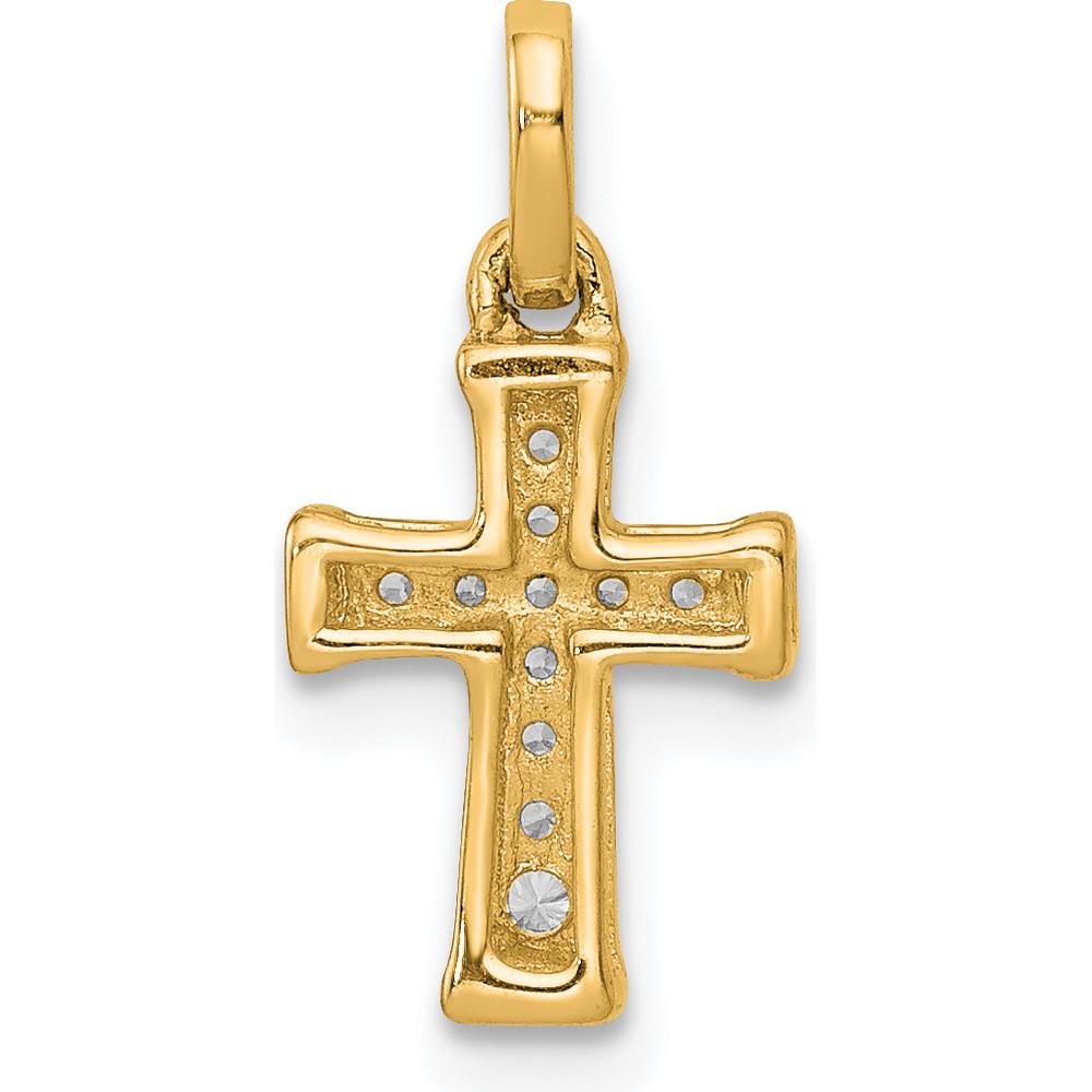 14K Yellow Gold Small Latin Cross Pendant with Round Diamonds - 1/20 Carat Total Diamond Weight by Monteluci Fine Jewelry