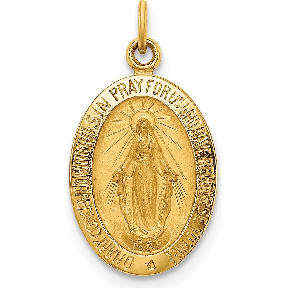 14K Yellow Gold Small Miraculous Medal Oval Charm with Satin Finish - Polished Religious Pendant by Oro Pregiato