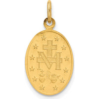 14K Yellow Gold Small Miraculous Medal Oval Charm with Satin Finish - Polished Religious Pendant by Oro Pregiato