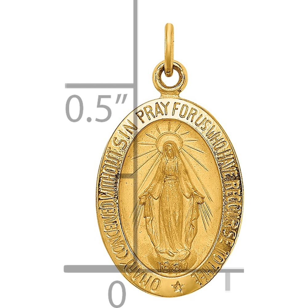 14K Yellow Gold Small Miraculous Medal Oval Charm with Satin Finish - Polished Religious Pendant by Oro Pregiato