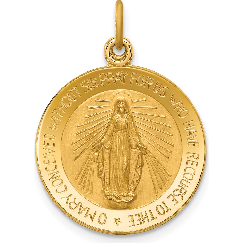 14K Yellow Gold Small Miraculous Medal Pendant with Polished and Satin Finish - 25.35mm Length by Oro Pregiato