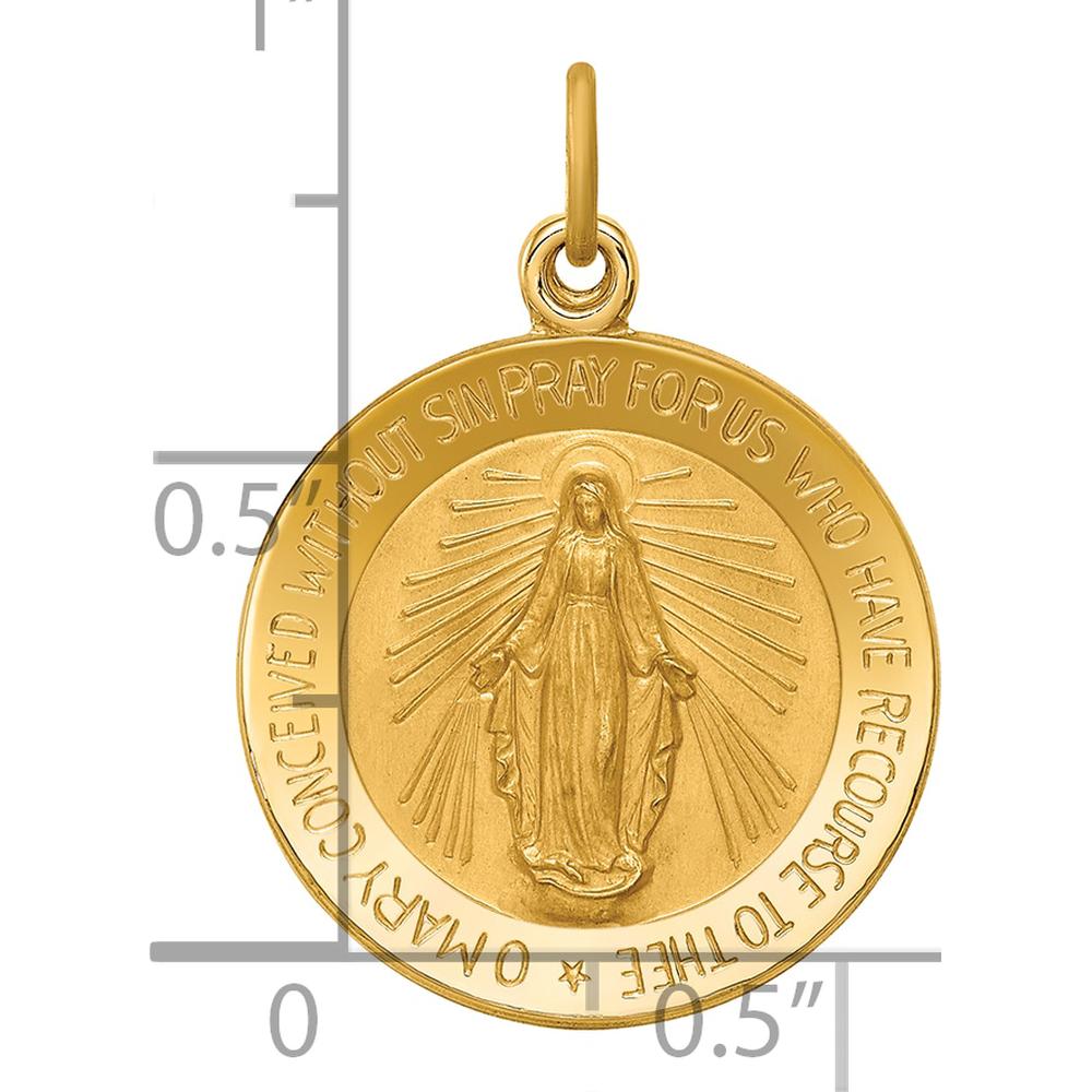 14K Yellow Gold Small Miraculous Medal Pendant with Polished and Satin Finish - 25.35mm Length by Oro Pregiato