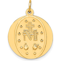 14K Yellow Gold Small Miraculous Medal Pendant with Polished and Satin Finish - 25.35mm Length by Oro Pregiato