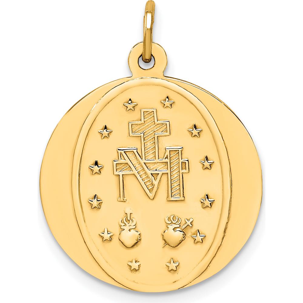 14K Yellow Gold Small Miraculous Medal Pendant with Polished and Satin Finish - 25.35mm Length by Oro Pregiato