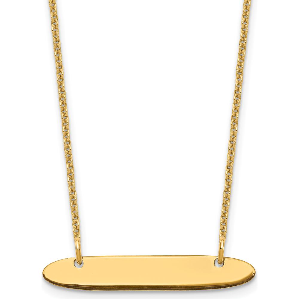 14K Yellow Gold Small Oblong Engravable Bar Necklace with Polished Finish by Oro Pregiato