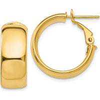 14K Yellow Gold Small Omega Back Hoop Earrings - 19.75mm Diameter by Oro Pregiato
