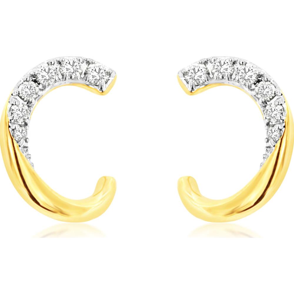 14K Yellow Gold Small Open Hoop Earrings with Round Diamonds - 0.16 Carat Total Diamond Weight - Royal Jewelry