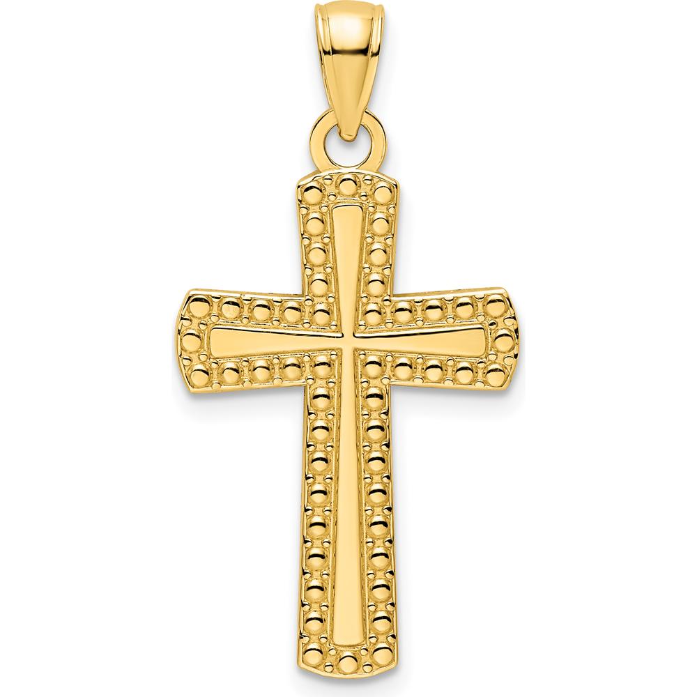 14K Yellow Gold Small Polished Beaded Cross Pendant - Timeless Faith Symbol by Oro Pregiato