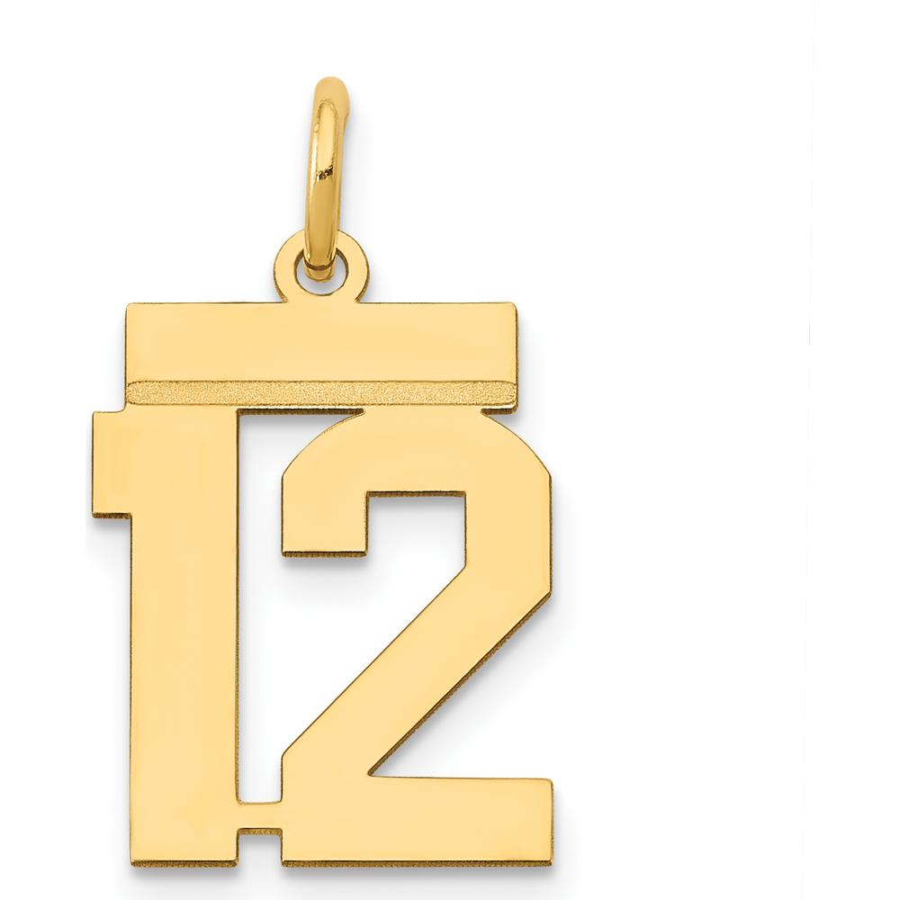 14K Yellow Gold Small Polished Number 12 Laser-Cut Pendant Charm by Oro Pregiato