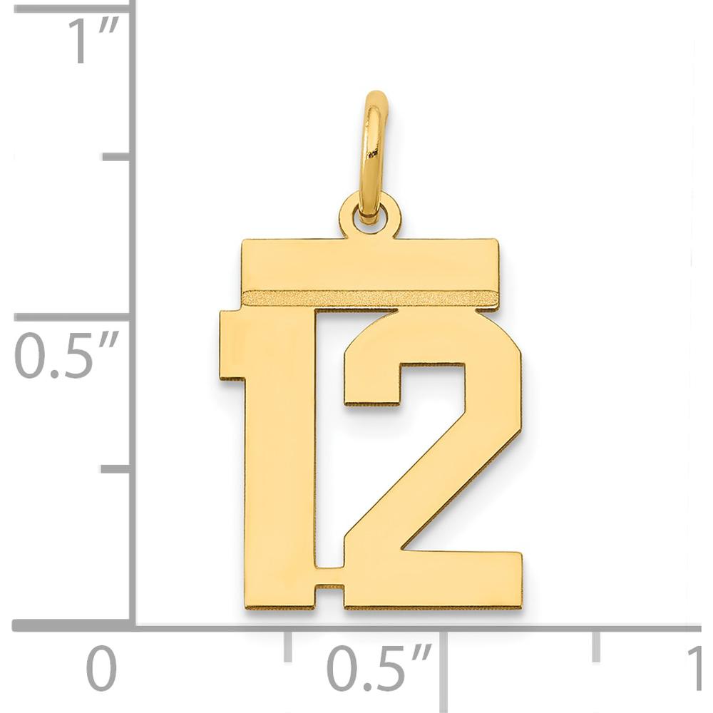 14K Yellow Gold Small Polished Number 12 Laser-Cut Pendant Charm by Oro Pregiato