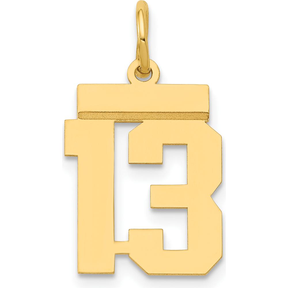 14K Yellow Gold Small Polished Number 13 Charm - Laser Cut Design by Oro Pregiato