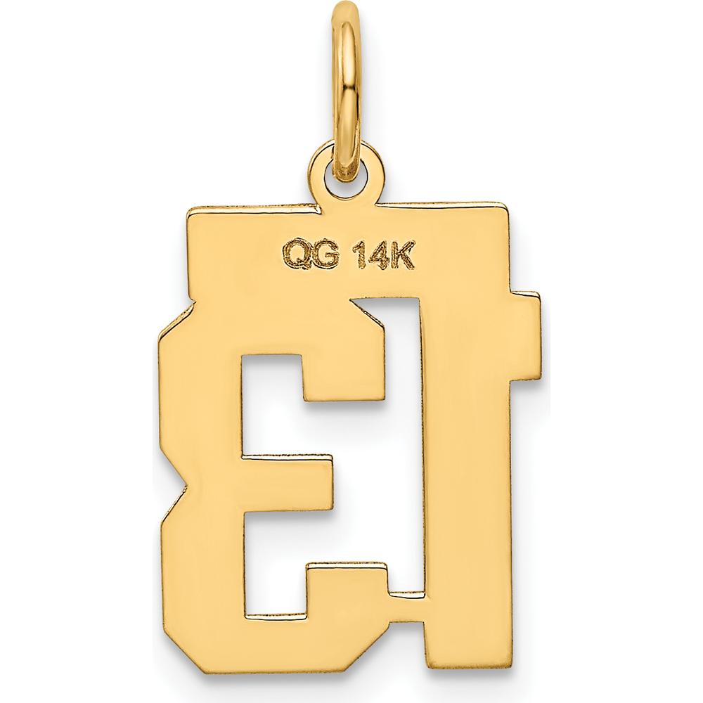 14K Yellow Gold Small Polished Number 13 Charm - Laser Cut Design by Oro Pregiato