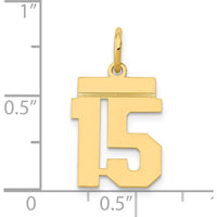 14K Yellow Gold Small Polished Number 15 Pendant Charm by Oro Pregiato