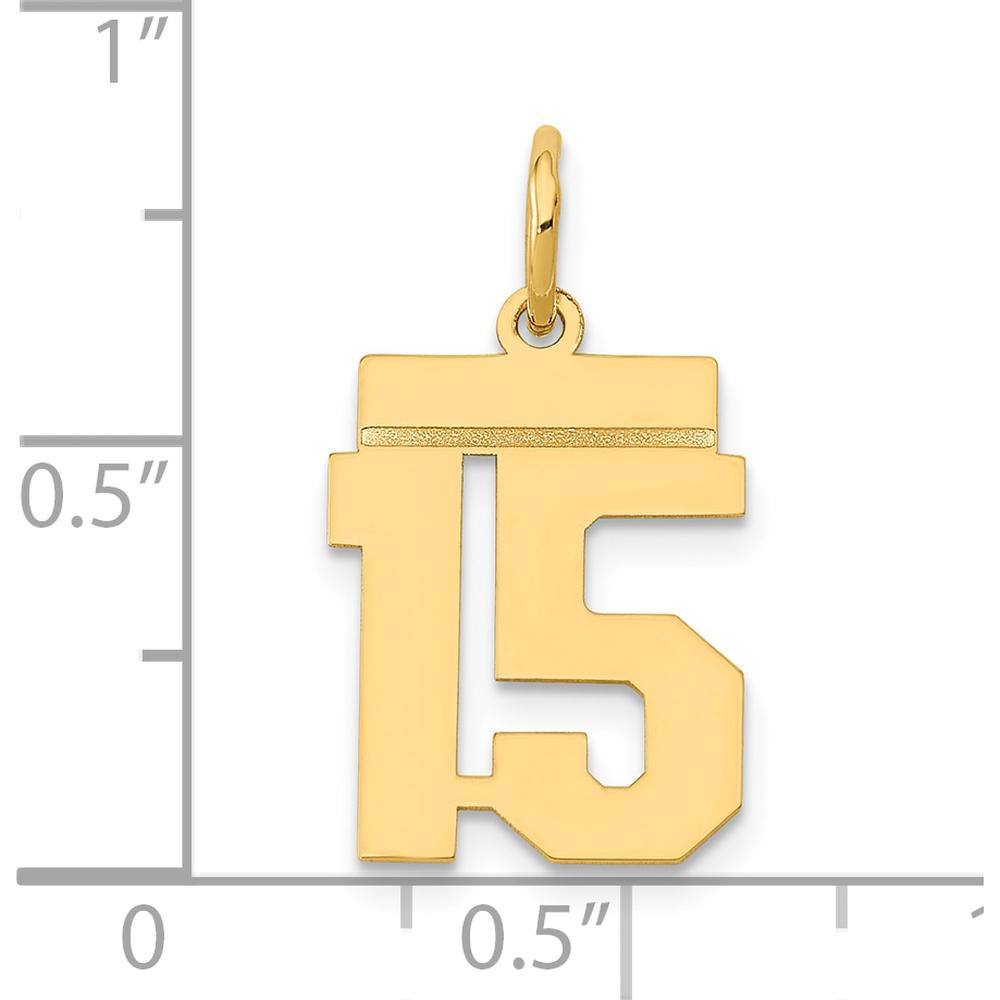 14K Yellow Gold Small Polished Number 15 Pendant Charm by Oro Pregiato