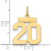 14K Yellow Gold Small Polished Number 20 Pendant Charm by Oro Pregiato