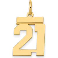 14K Yellow Gold Small Polished Number 21 Charm - Laser Cut Design by Oro Pregiato