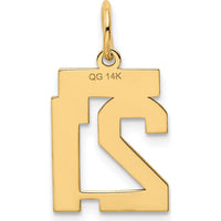 14K Yellow Gold Small Polished Number 21 Charm - Laser Cut Design by Oro Pregiato