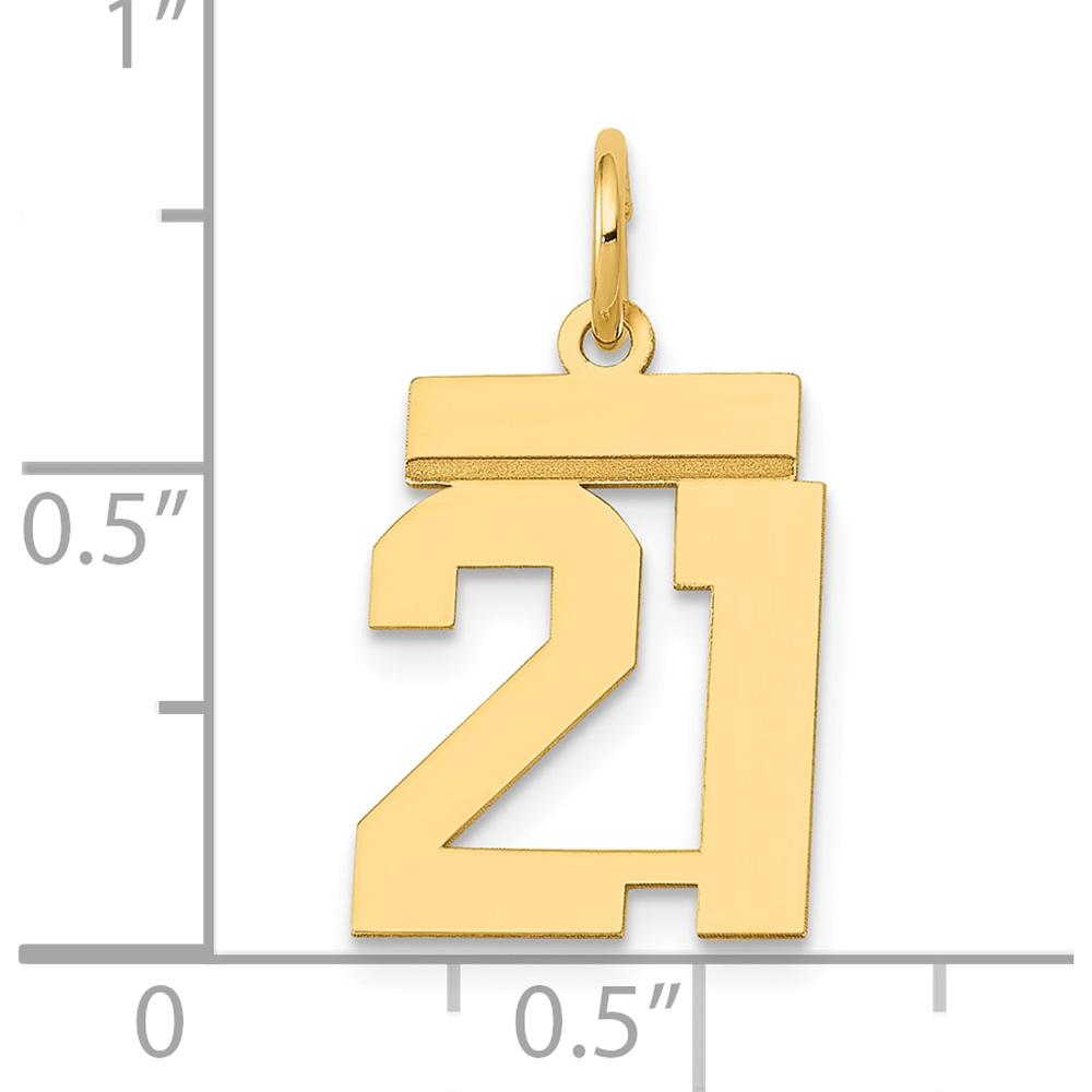 14K Yellow Gold Small Polished Number 21 Charm - Laser Cut Design by Oro Pregiato