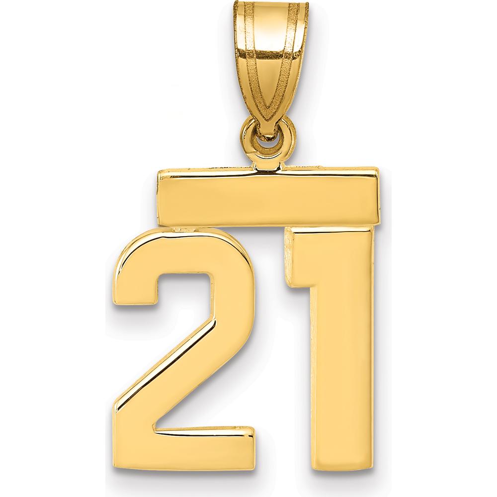 14K Yellow Gold Small Polished Number 21 Charm - Timeless Pendant for Personal Milestones by 0
