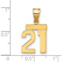 14K Yellow Gold Small Polished Number 21 Charm - Timeless Pendant for Personal Milestones by 0