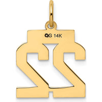 14K Yellow Gold Small Polished Number 22 Charm - Laser Cut Design by Oro Pregiato