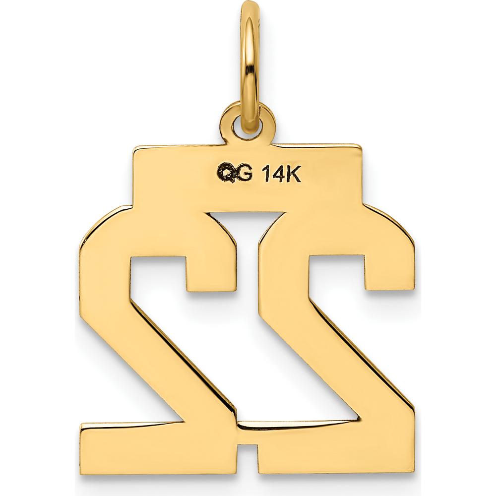 14K Yellow Gold Small Polished Number 22 Charm - Laser Cut Design by Oro Pregiato
