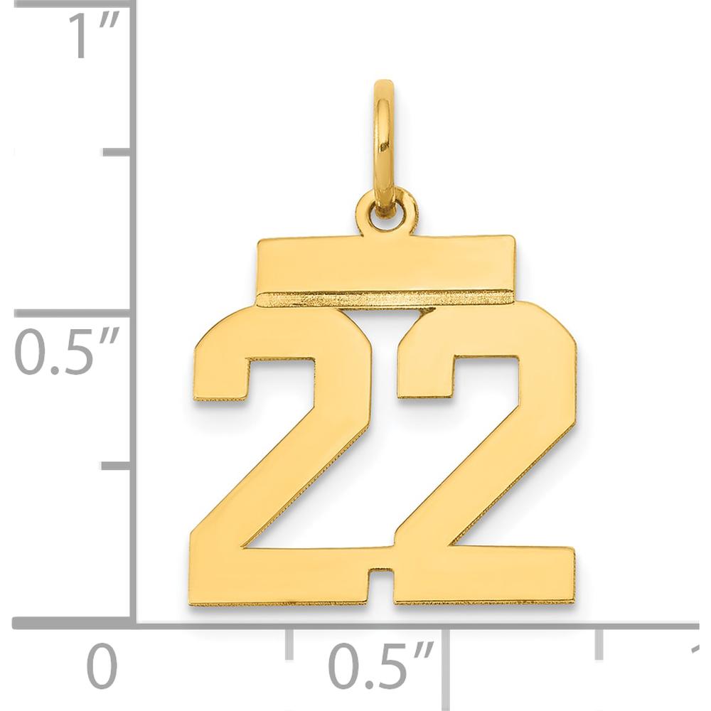 14K Yellow Gold Small Polished Number 22 Charm - Laser Cut Design by Oro Pregiato