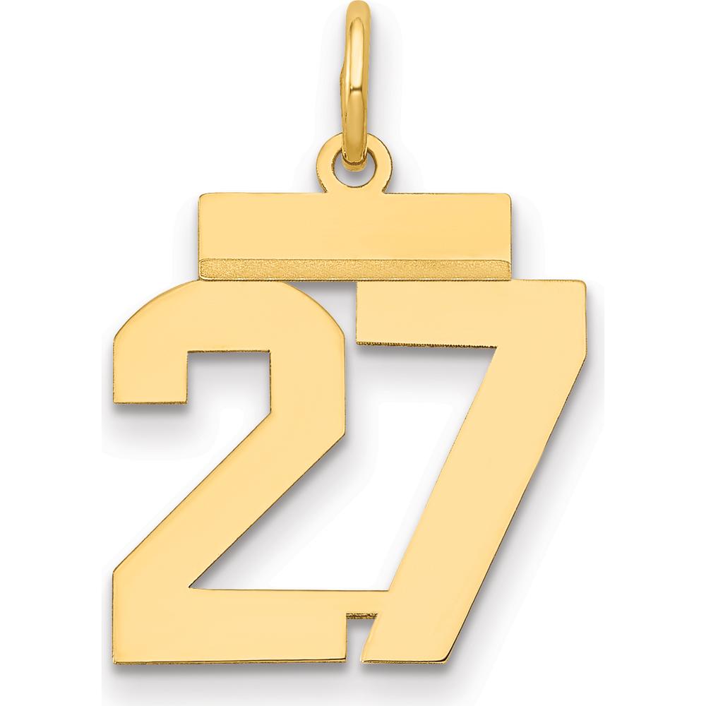 14K Yellow Gold Small Polished Number 27 Charm - Laser Cut Design by Oro Pregiato
