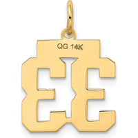 14K Yellow Gold Small Polished Number 33 Charm - Geometric Laser Cut Design by Oro Pregiato