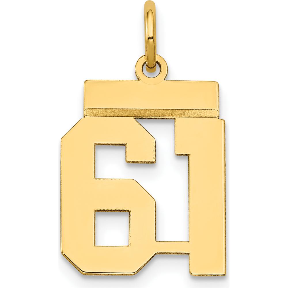 14K Yellow Gold Small Polished Number 61 Charm - Laser Cut Design by Oro Pregiato