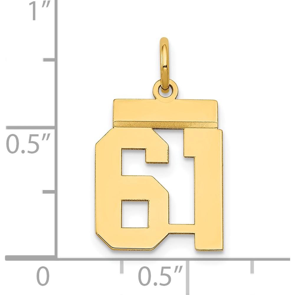 14K Yellow Gold Small Polished Number 61 Charm - Laser Cut Design by Oro Pregiato
