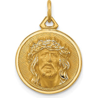 14K Yellow Gold Small Round Jesus Medal Pendant - Polished and Satin Finish by Oro Pregiato