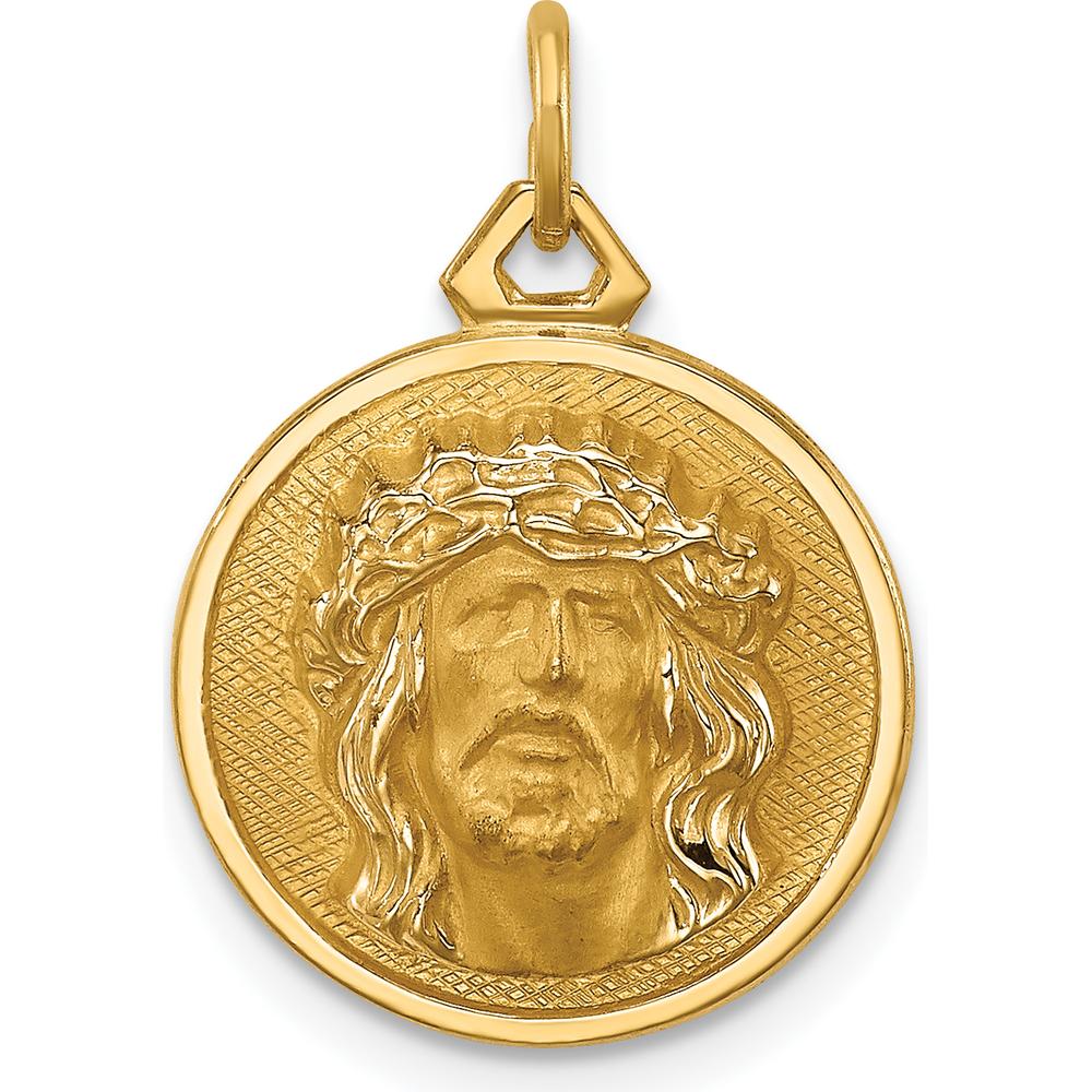 14K Yellow Gold Small Round Jesus Medal Pendant - Polished and Satin Finish by Oro Pregiato