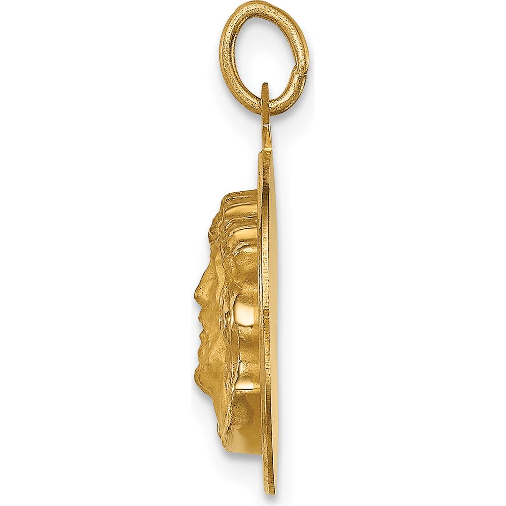 14K Yellow Gold Small Round Jesus Medal Pendant - Polished and Satin Finish by Oro Pregiato