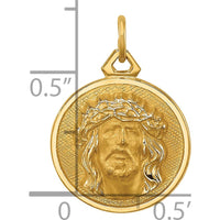 14K Yellow Gold Small Round Jesus Medal Pendant - Polished and Satin Finish by Oro Pregiato