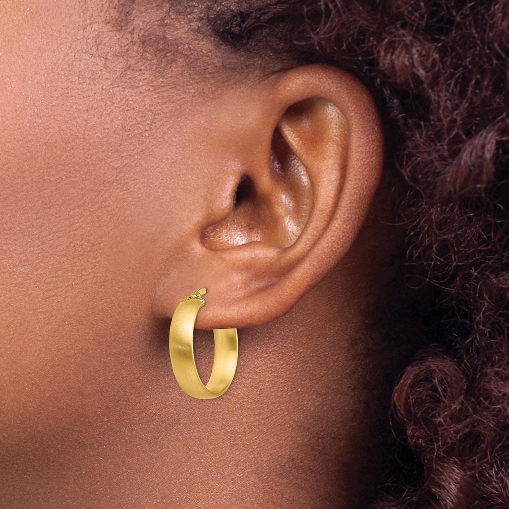 14K Yellow Gold Small Satin Hoop Earrings - 5mm Width by 0