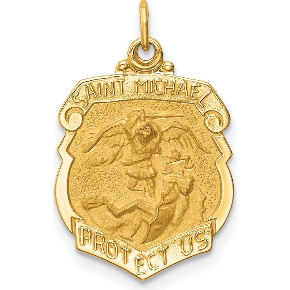 14K Yellow Gold Small St. Michael Medal Badge Pendant - 20.5mm by Oro Pregiato