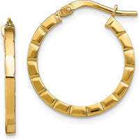 14K Yellow Gold Small Striped Hoop Earrings - 21mm Length by 0