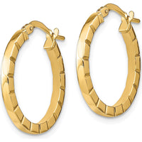 14K Yellow Gold Small Striped Hoop Earrings - 21mm Length by 0