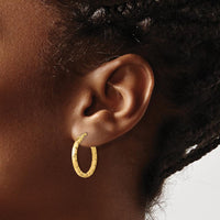 14K Yellow Gold Small Striped Hoop Earrings - 21mm Length by 0