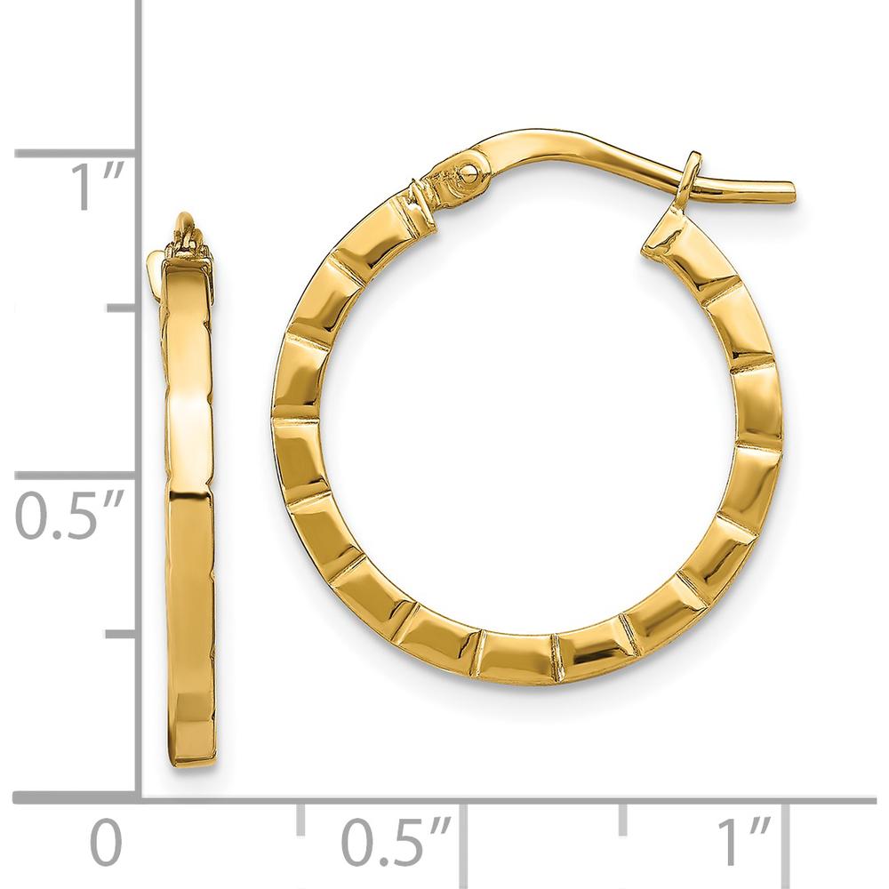14K Yellow Gold Small Striped Hoop Earrings - 21mm Length by 0