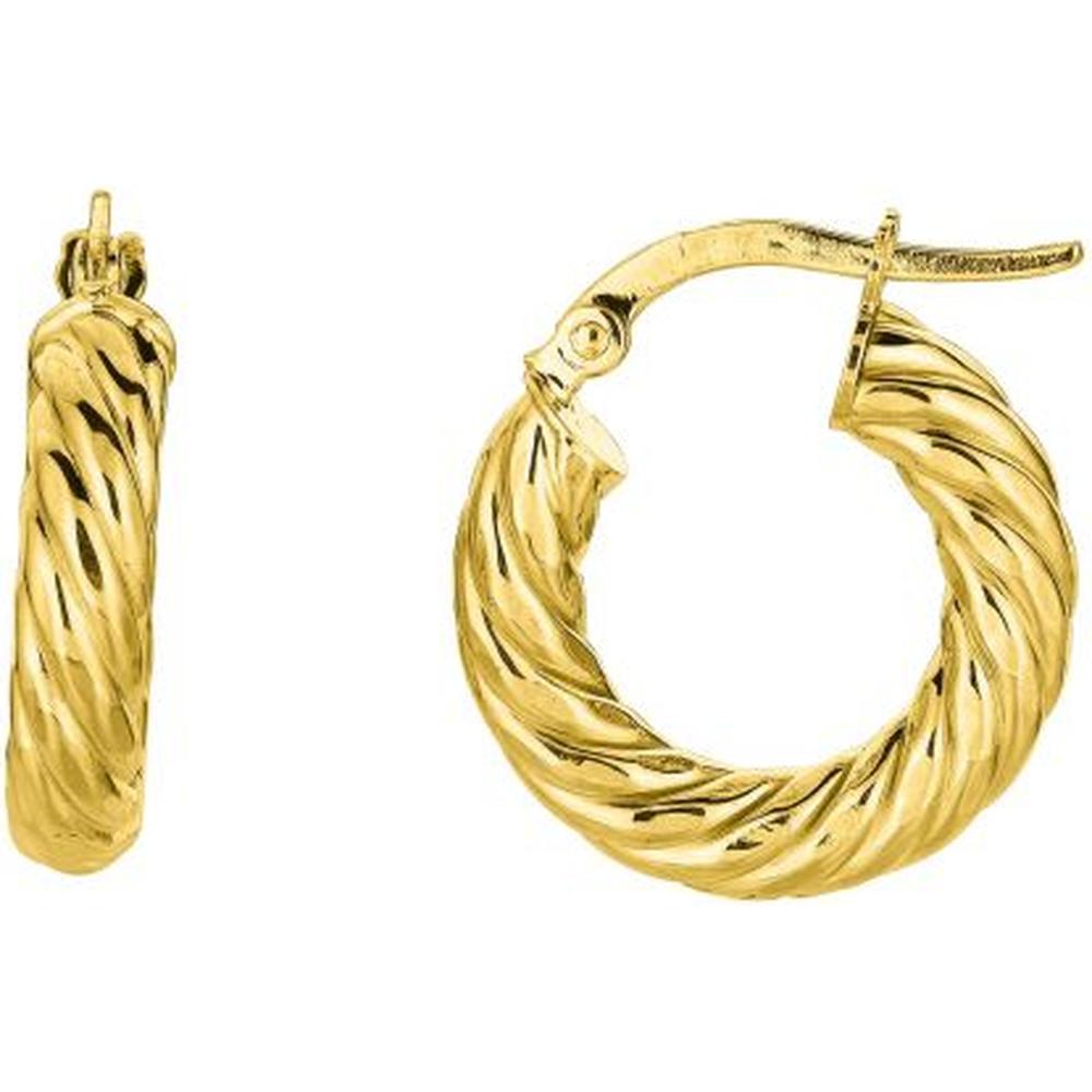14K Yellow Gold Small Twisted Hoop Earrings with Hinged Closure - 1.7 Grams by Orozza Fine Jewelry
