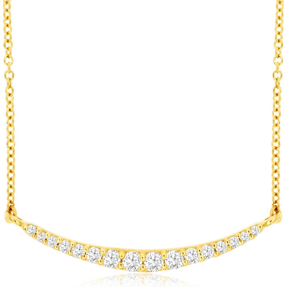 14K Yellow Gold Smile Necklace with Graduated Round Diamonds - 0.20 Carat Total Diamond Weight - Royal Jewelry