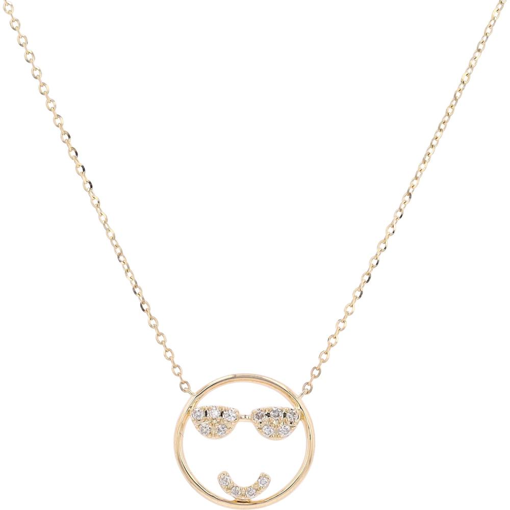 14K Yellow Gold Smiley Emoji Pendant Necklace with Pavé-Set Diamonds - 0.08 Carats Total Diamond Weight