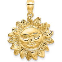 14K Yellow Gold Smiling Sun Pendant Charm - Radiant Design by Oro Pregiato
