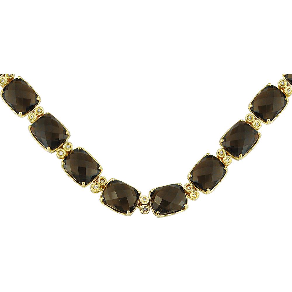 14K Yellow Gold Smoky Quartz & Diamond Necklace with Cushion Cut Smoky Quartz - 94.50 Carats Total Smoky Quartz Weight, 0.36 Carats Total Diamond Weight