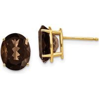 14K Yellow Gold Smoky Quartz Oval Stud Earrings - 2.40 Carat Total Gem Weight by Monteluci Fine Jewelry